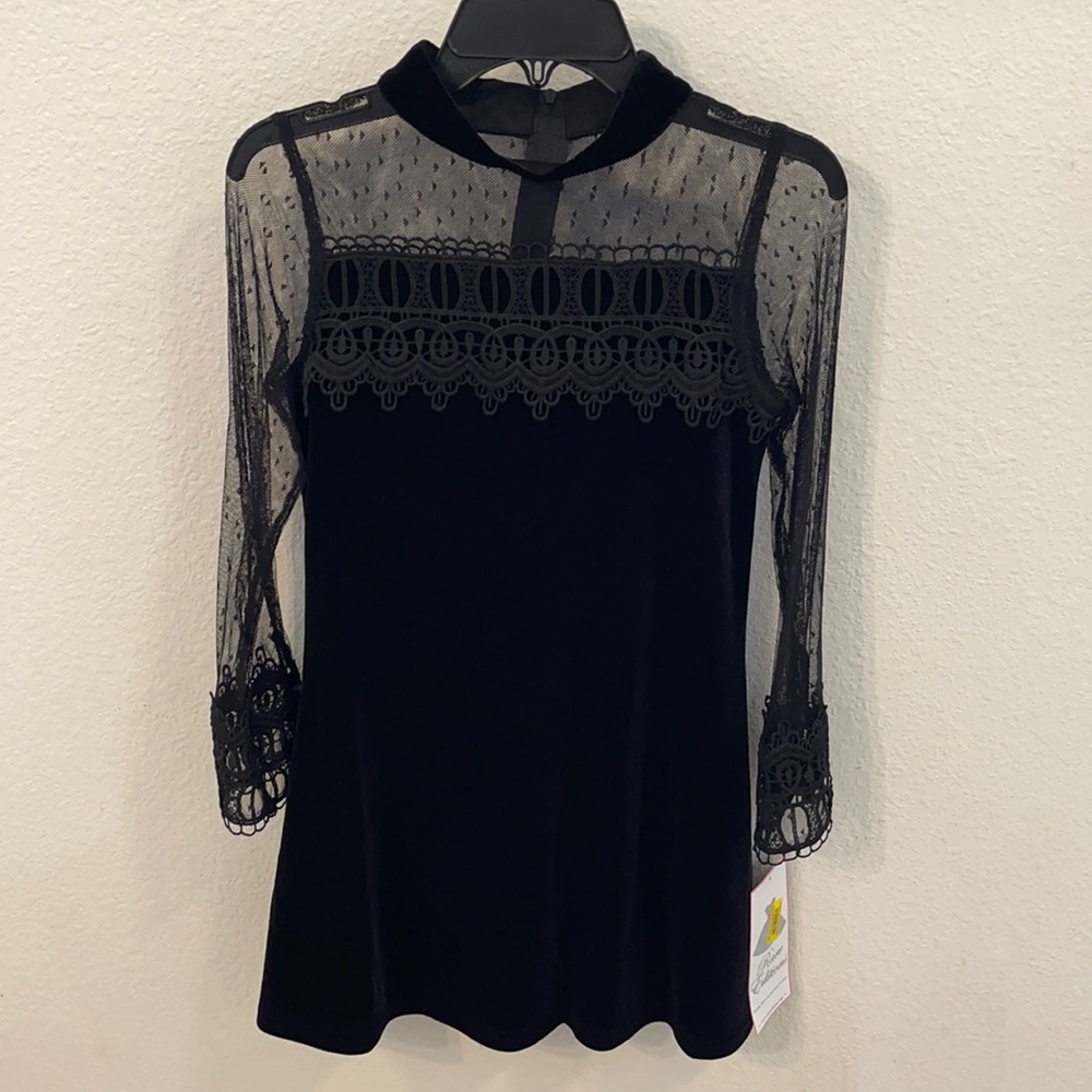 High neck lace and velvet dress from Dillards